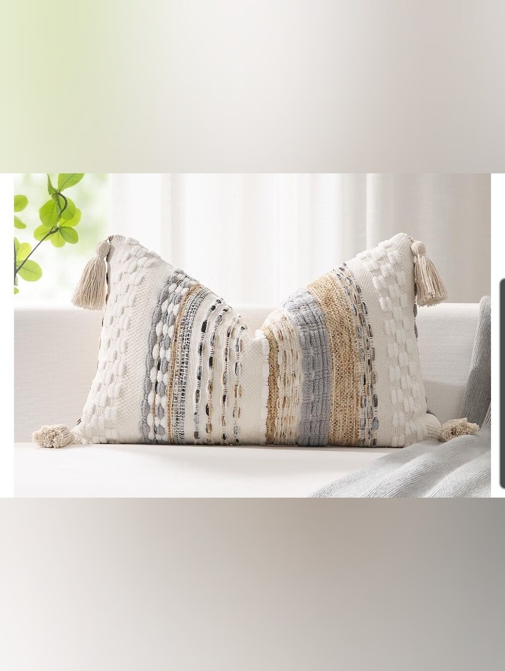 Textured Tassel Lumbar Accent Pillow Cover Size 12x20